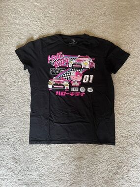Hello Kitty Black Womens Graphic Tee - Pink Racing Design